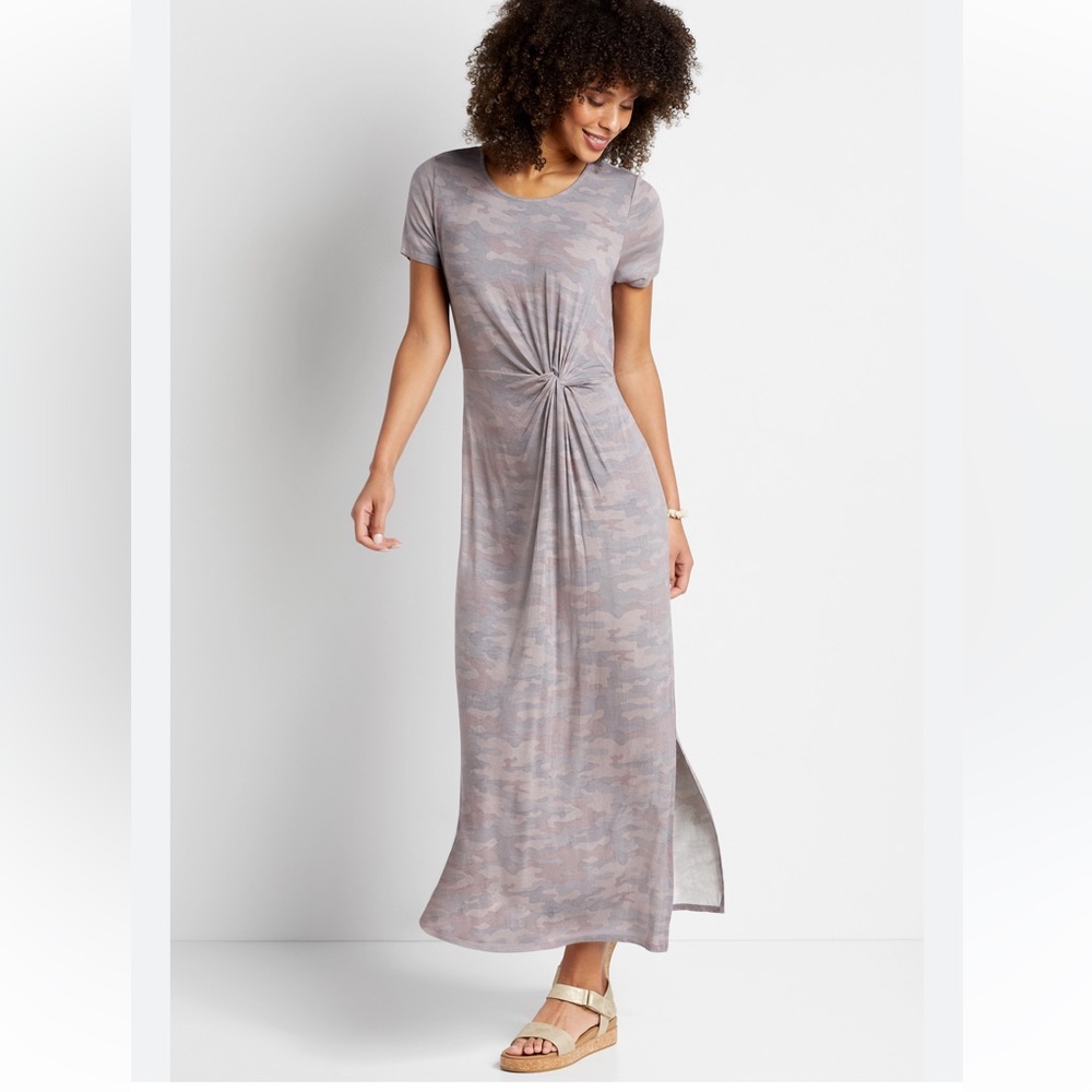 Maurices Women's SZ Med 24/7 Camo Knot Front Maxi Dress